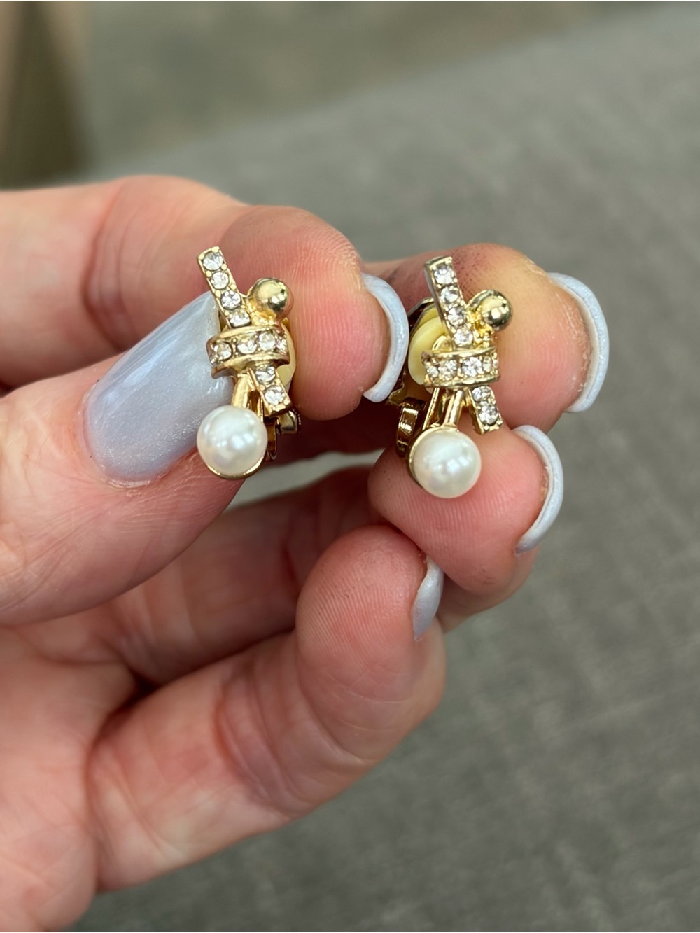 Gold-Tone Rhinestone Knot Faux Pearl Clip-On Earrings